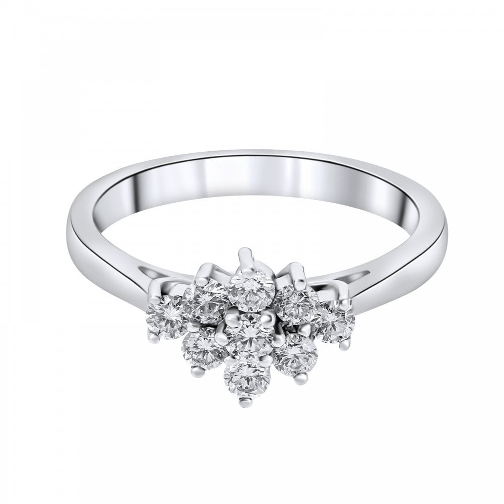 Platinum 0.48ct boat shape diamond cluster ring