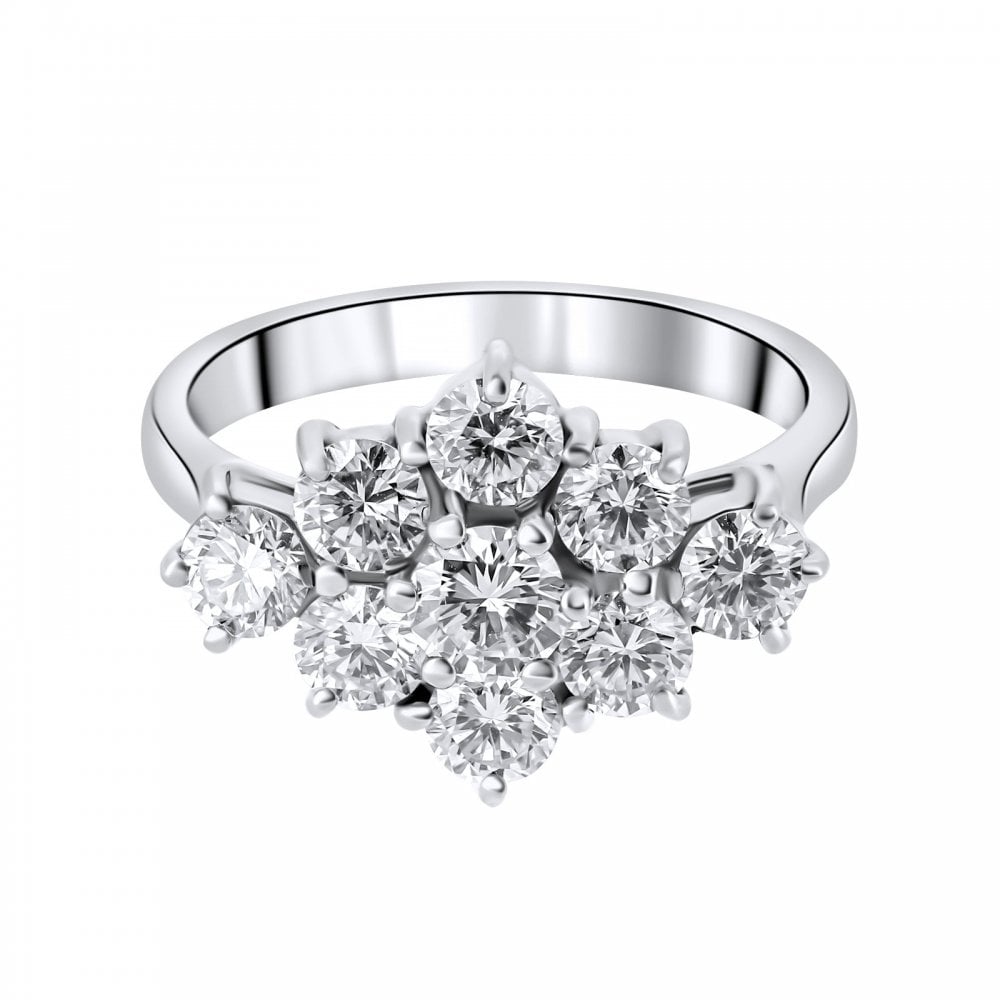 Platinum 2.00ct boat shape diamond cluster ring