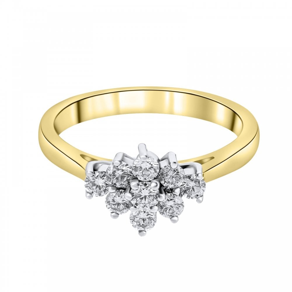 18ct yellow gold 0.50ct boat shape diamond cluster ring