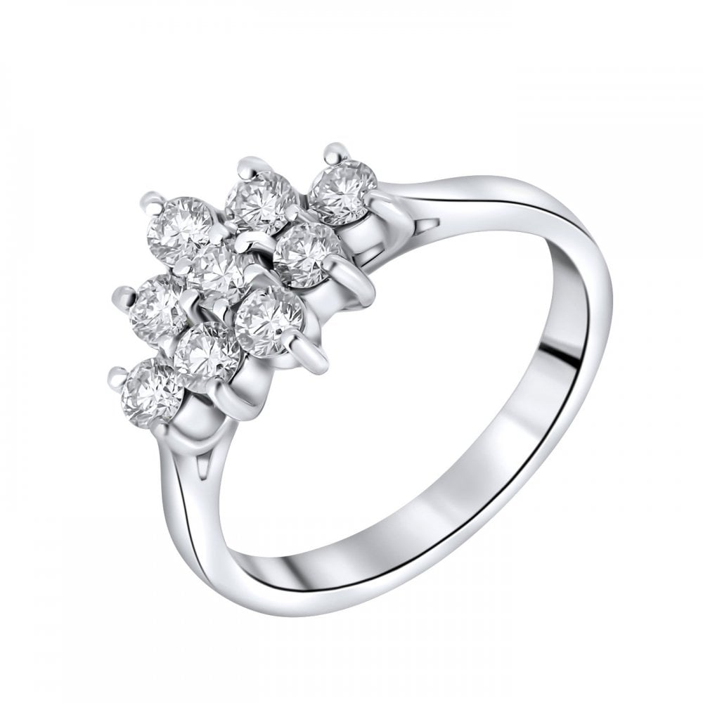 Platinum 0.75ct boat shape diamond cluster ring