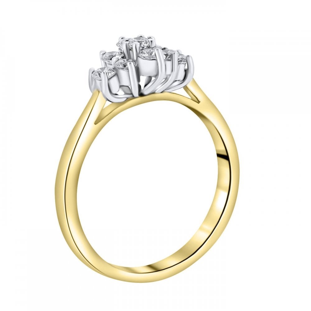 18ct yellow gold 0.50ct boat shape diamond cluster ring