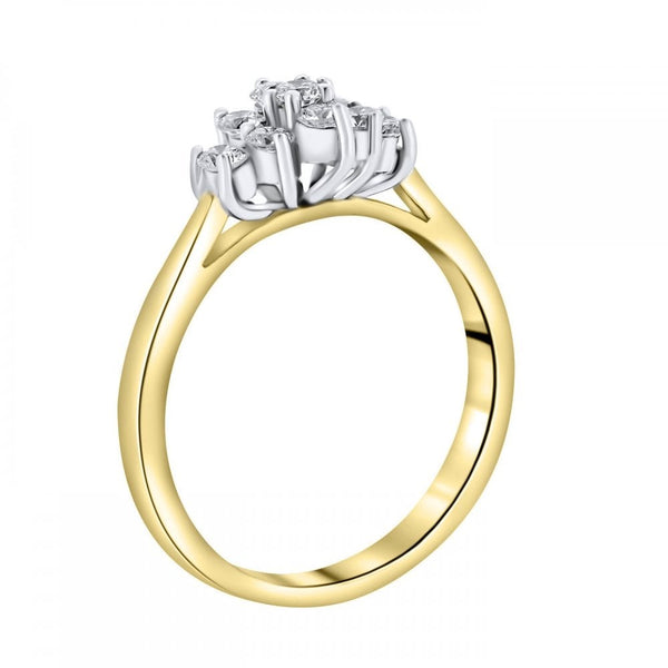 18ct yellow gold 0.50ct boat shape diamond cluster ring