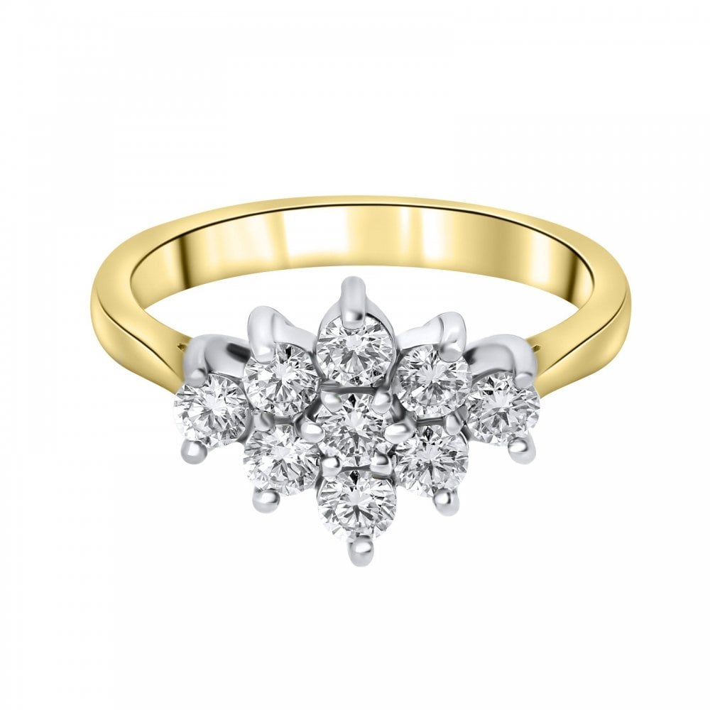 18ct yellow gold 0.75ct boat shape diamond cluster ring