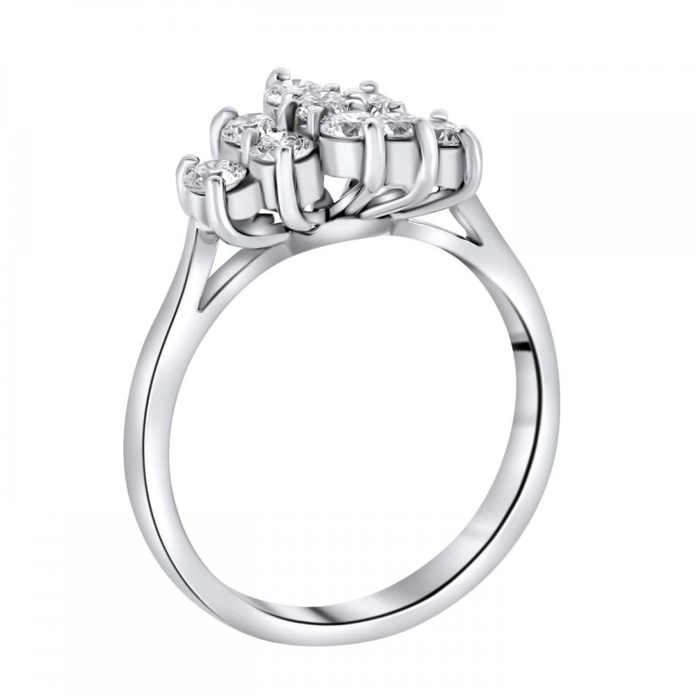 Platinum 0.75ct boat shape diamond cluster ring