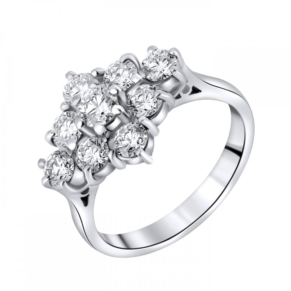 Platinum 1.50ct boat shape diamond cluster ring