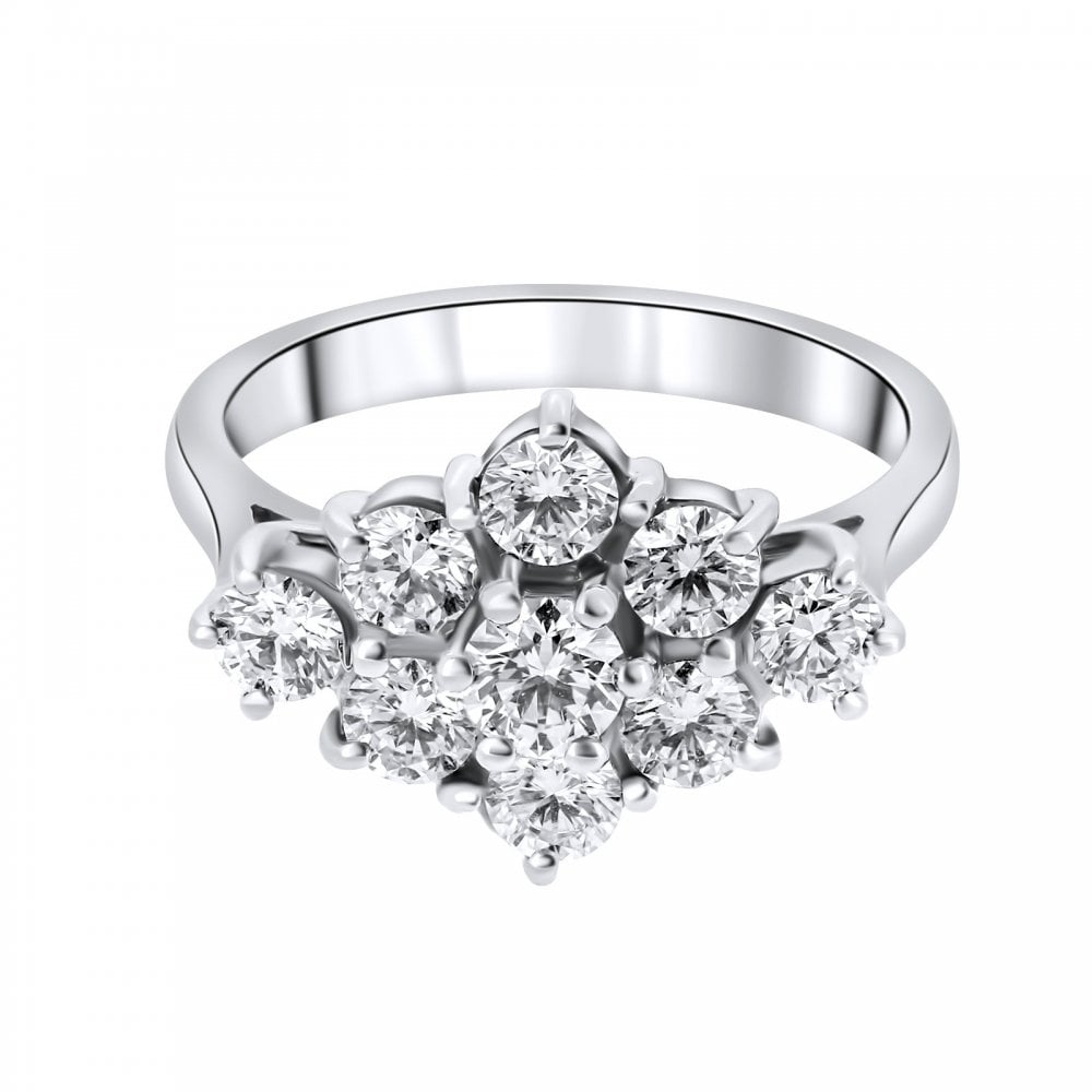 Platinum 1.50ct boat shape diamond cluster ring