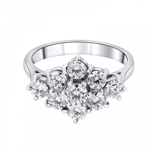 Platinum 1.50ct boat shape diamond cluster ring
