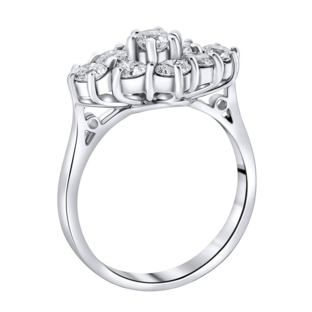 Platinum 1.50ct boat shape diamond cluster ring