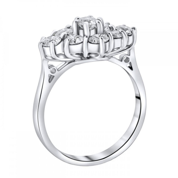 Platinum 1.50ct boat shape diamond cluster ring