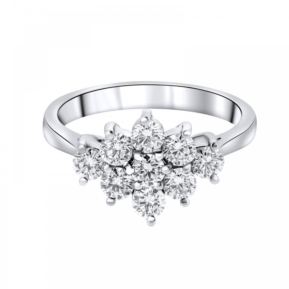 Platinum 1.00ct boat shape diamond cluster ring