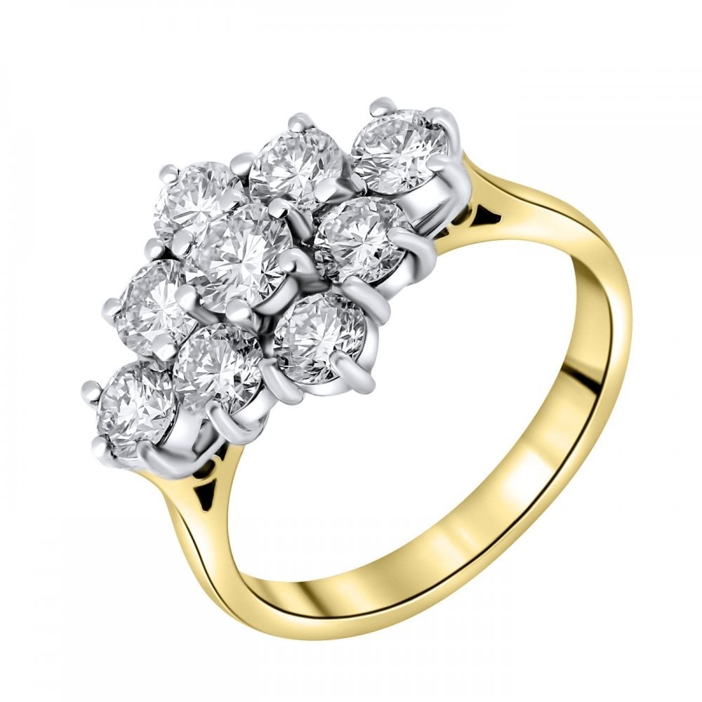 18ct yellow gold 2.00ct boat shape diamond cluster ring