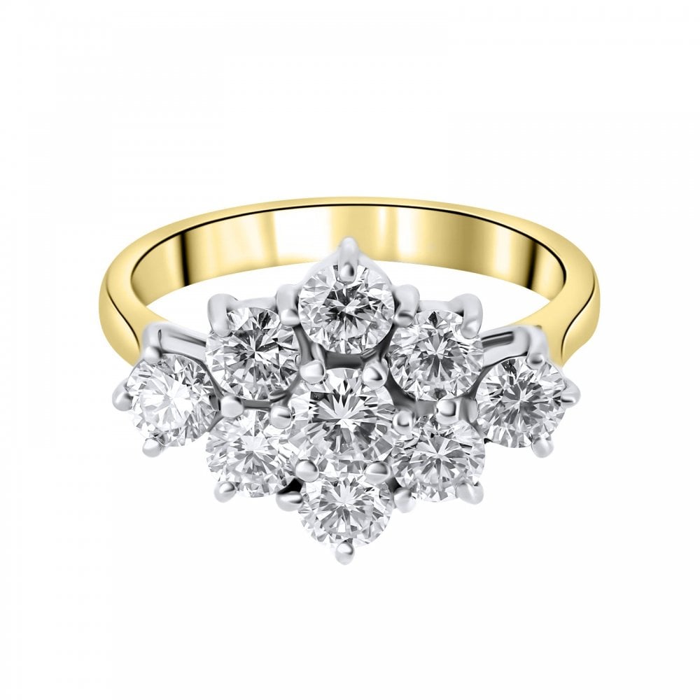 18ct yellow gold 2.00ct boat shape diamond cluster ring
