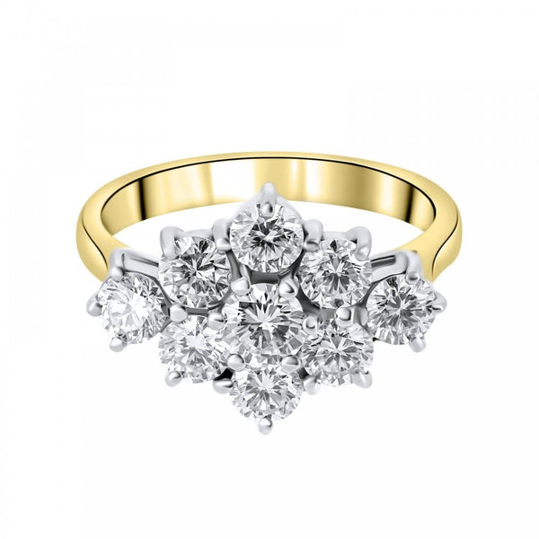18ct yellow gold 2.00ct boat shape diamond cluster ring