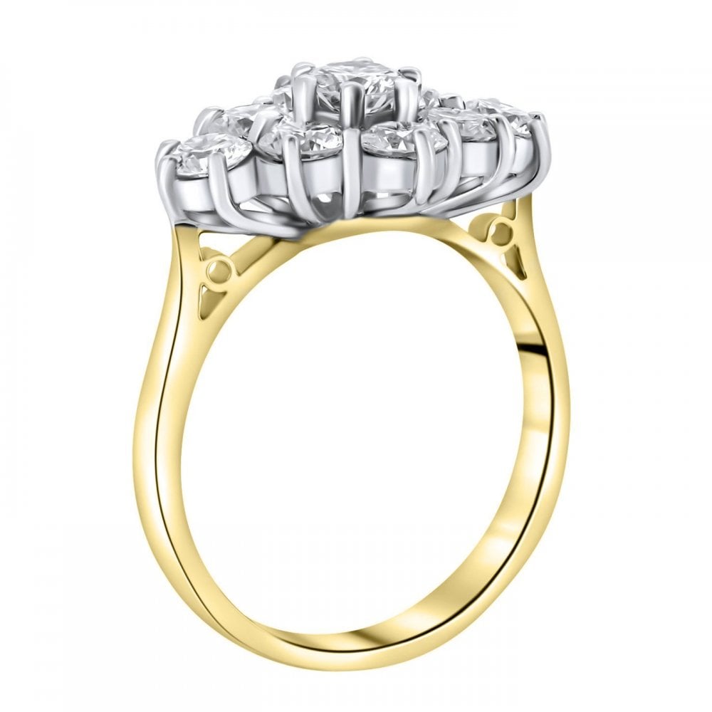 18ct yellow gold 2.00ct boat shape diamond cluster ring