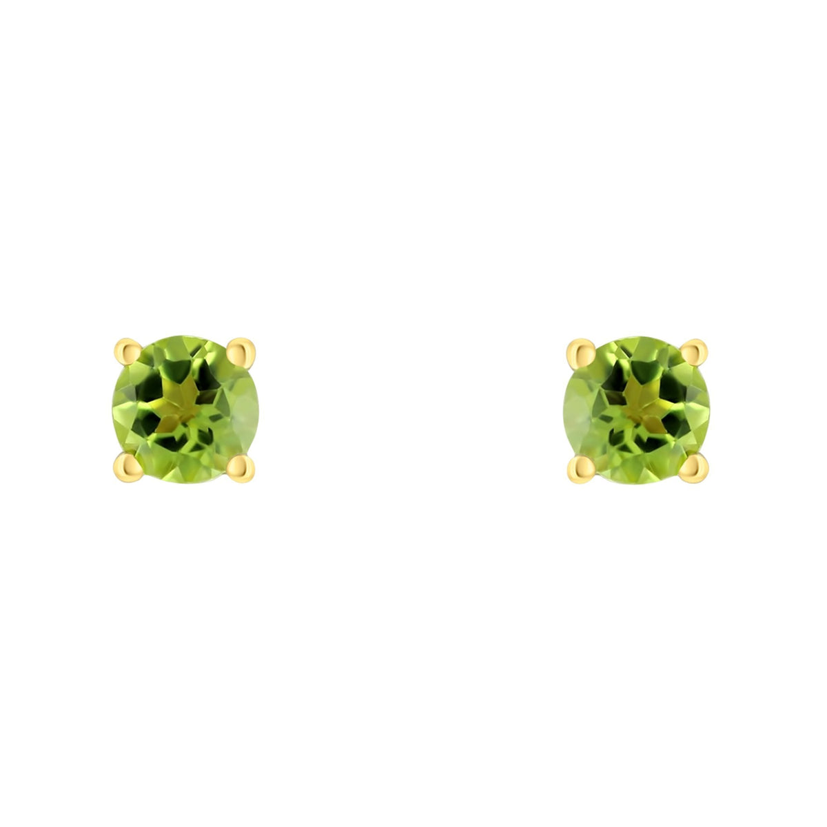 9ct yellow gold 5mm x 5mm round peridot stud earrings
