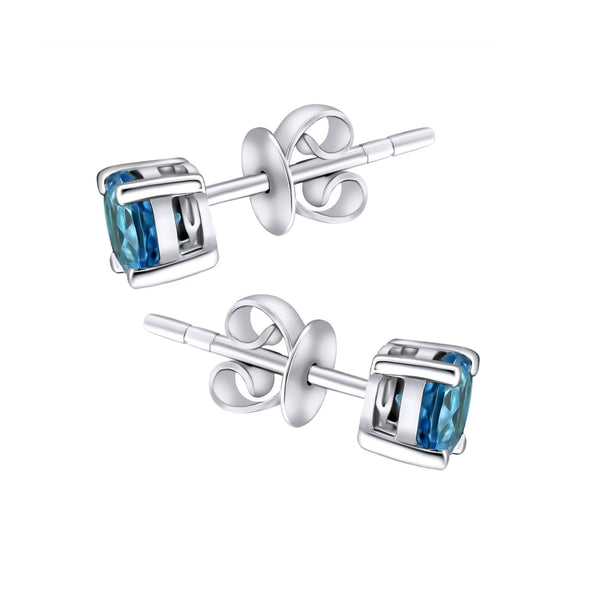 9ct white gold 5mm x 5mm round blue topaz stud earrings
