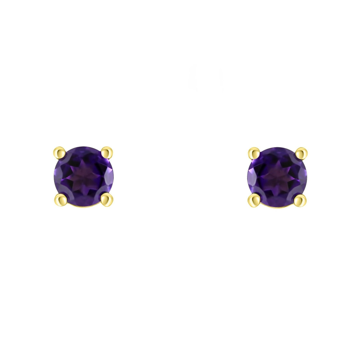 9ct yellow gold 5mm x 5mm round amethyst stud earrings