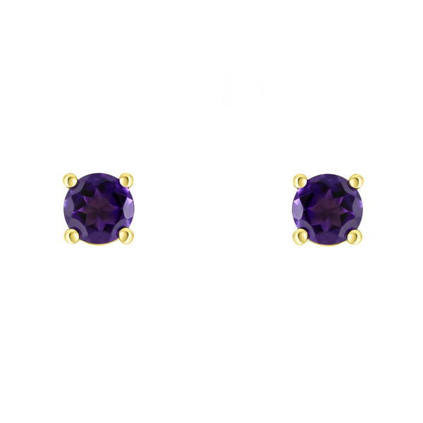 9ct yellow gold 5mm x 5mm round amethyst stud earrings