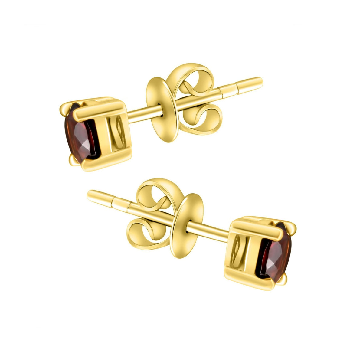 9ct yellow gold 5mm x 5mm round garnet stud earrings