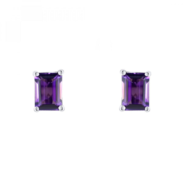 9ct white gold 7mm x 5mm emerald cut amethyst stud earrings
