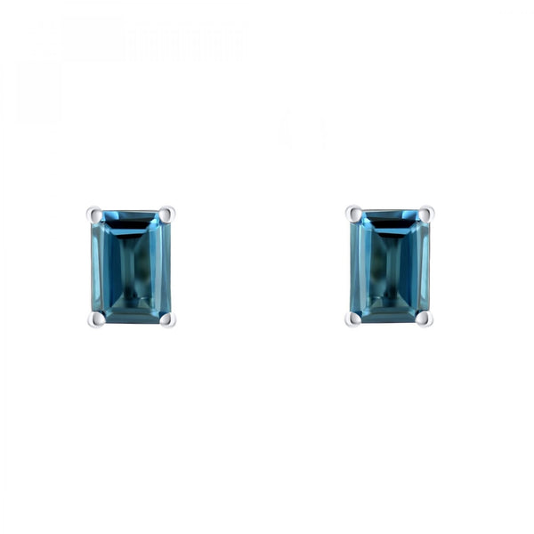 Platinum 7mm x 5mm London blue topaz stud earrings