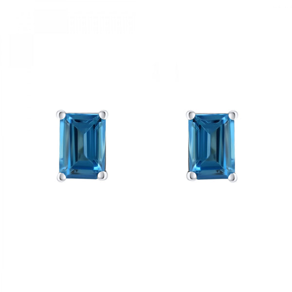9ct white gold 7x5mm emerald cut Swiss blue topaz stud earrings