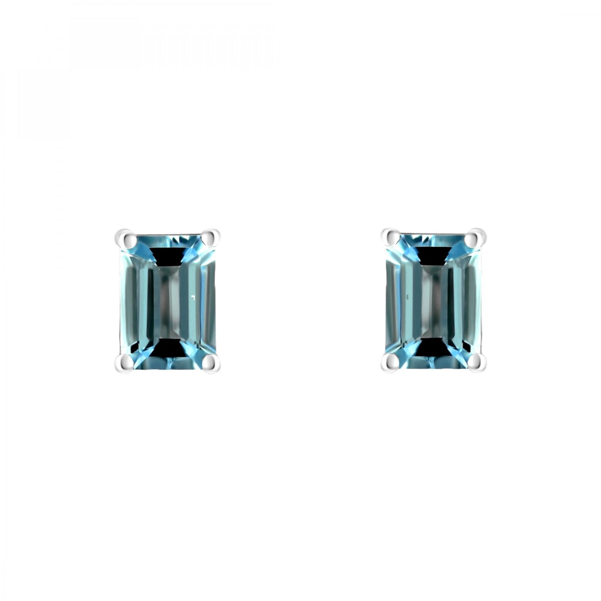 9ct white gold 7mm x 5mm emerald cut aquamarine stud earrings