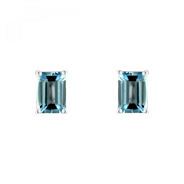 9ct white gold 7mm x 5mm emerald cut aquamarine stud earrings
