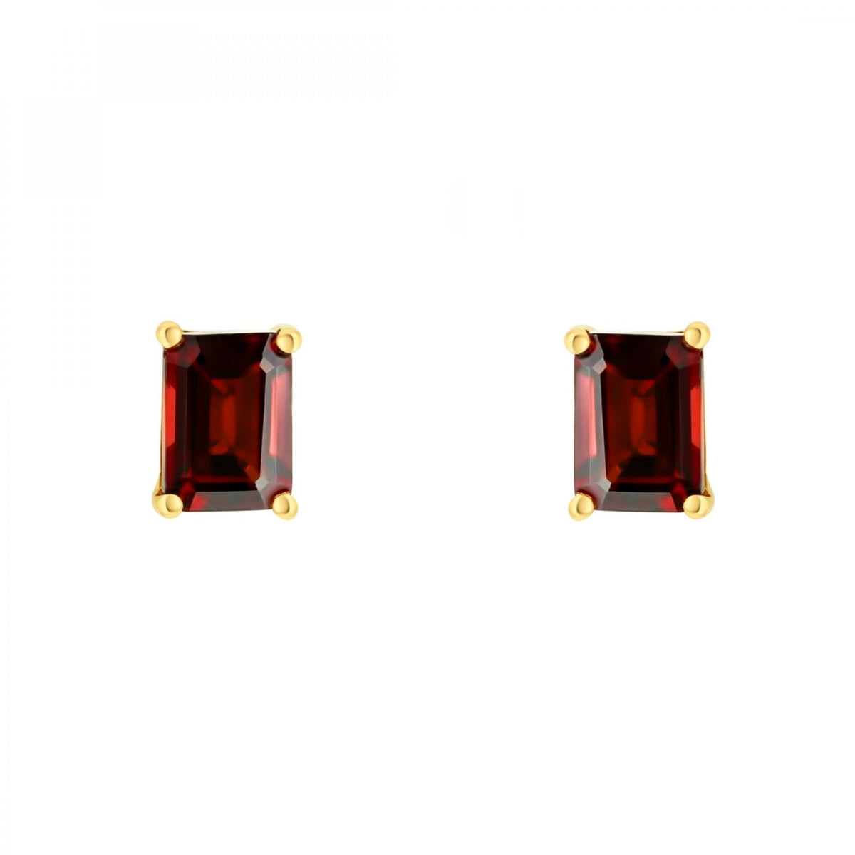 9ct yellow gold 7mm x 5mm emerald cut garnet stud earrings