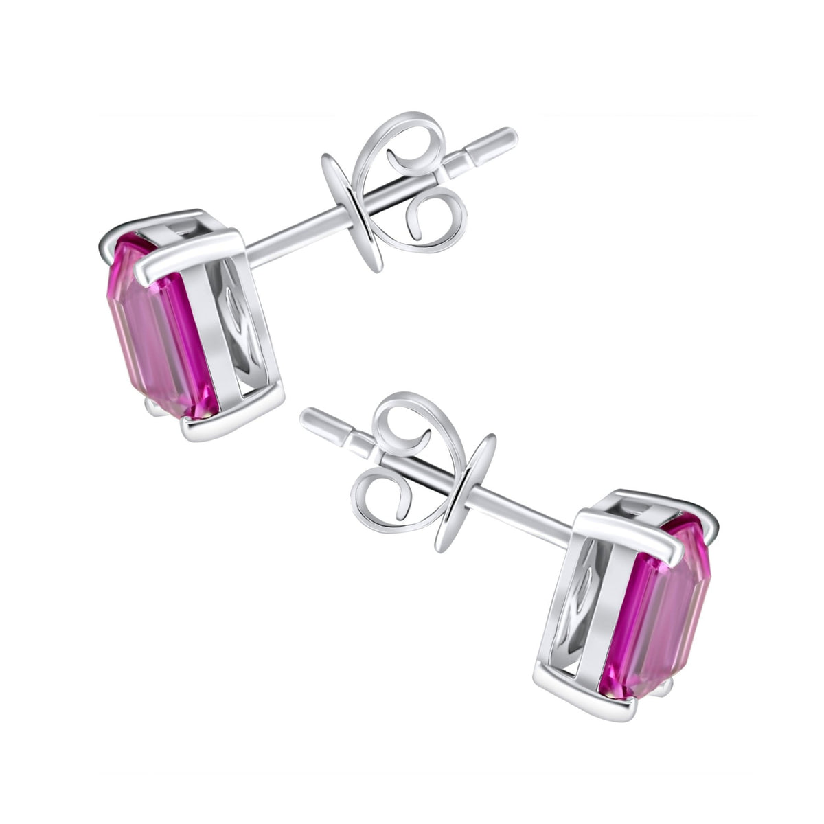 Platinum 7mm x 5mm pink sapphire stud earrings