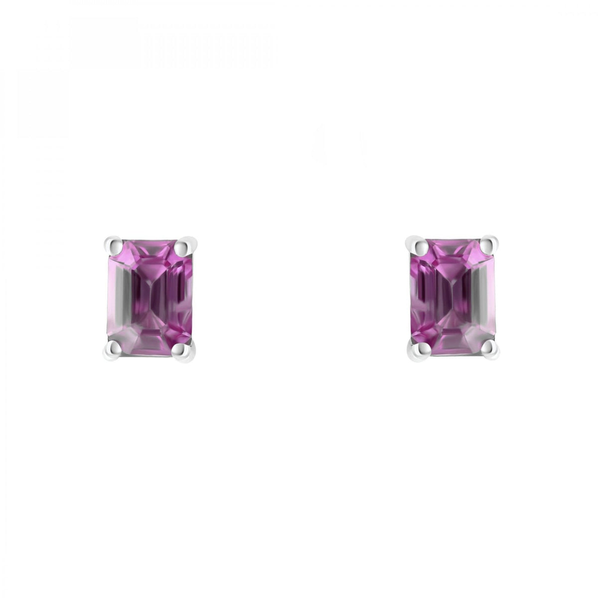 9ct white gold 6mm x 4mm emerald cut pink sapphire stud earrings
