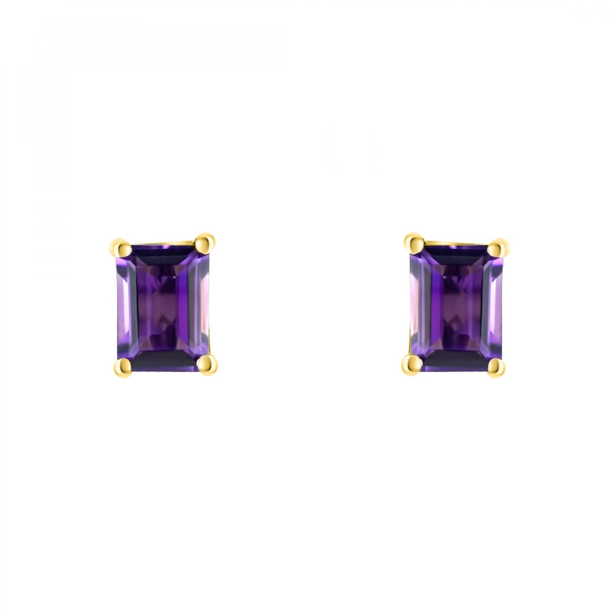 9ct yellow gold 7mm x 5mm emerald cut amethyst stud earrings