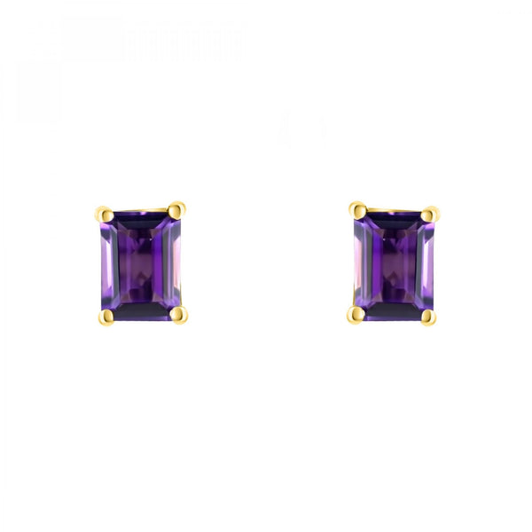 9ct yellow gold 7mm x 5mm emerald cut amethyst stud earrings