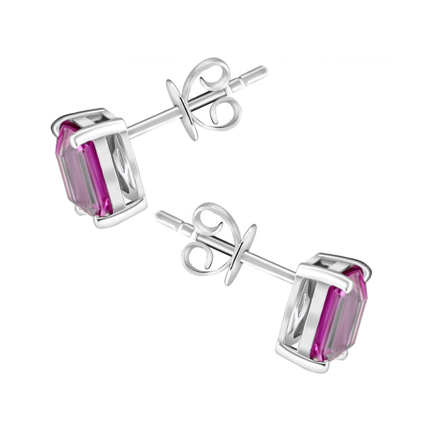 9ct white gold 6mm x 4mm emerald cut pink sapphire stud earrings