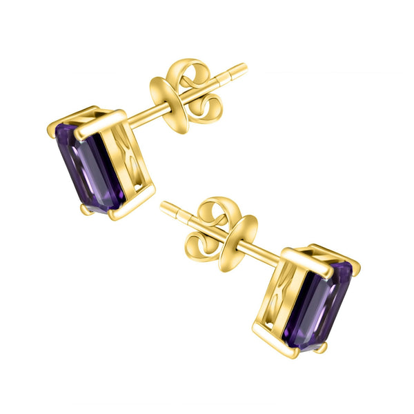 9ct yellow gold 7mm x 5mm emerald cut amethyst stud earrings