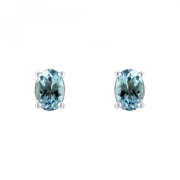 9ct white gold 7mm x 5mm oval auqamarine stud earrings