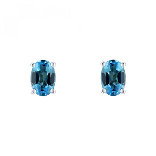 Platinum 7mm x 5mm Swiss blue topaz stud earrings