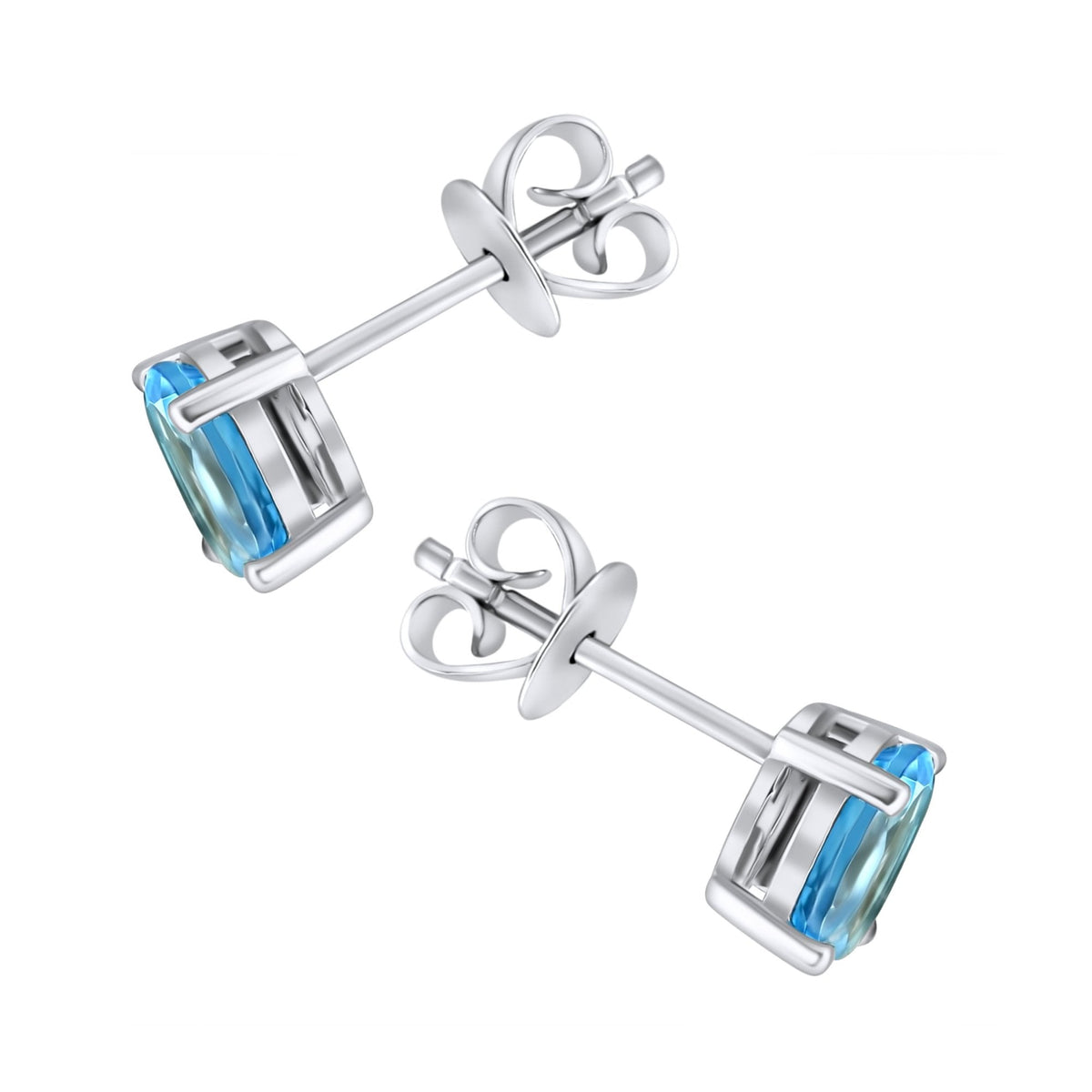 Platinum 7mm x 5mm Swiss blue topaz stud earrings