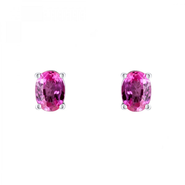 Platinum 7mm x 5mm pink sapphire stud earrings