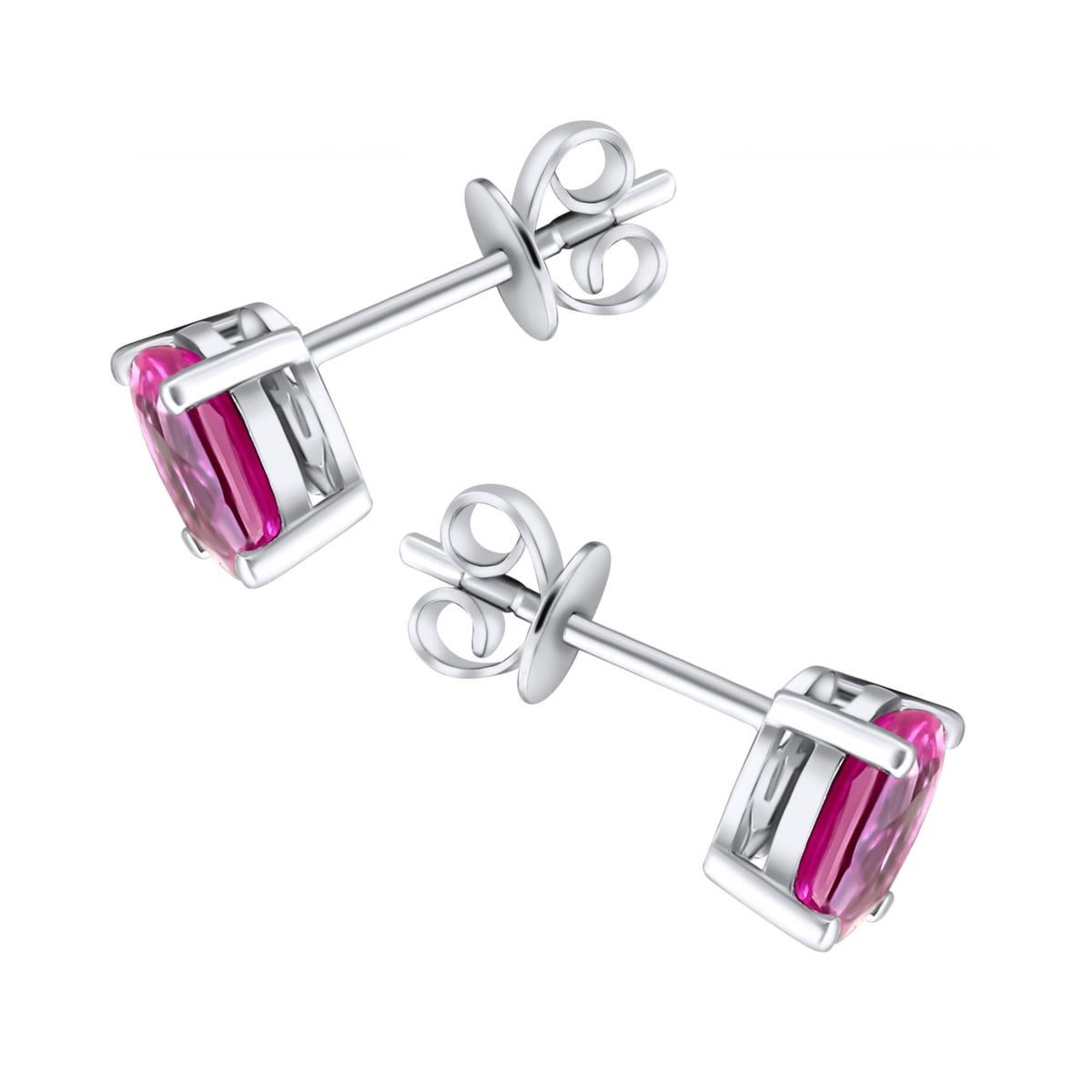 Platinum 7mm x 5mm pink sapphire stud earrings