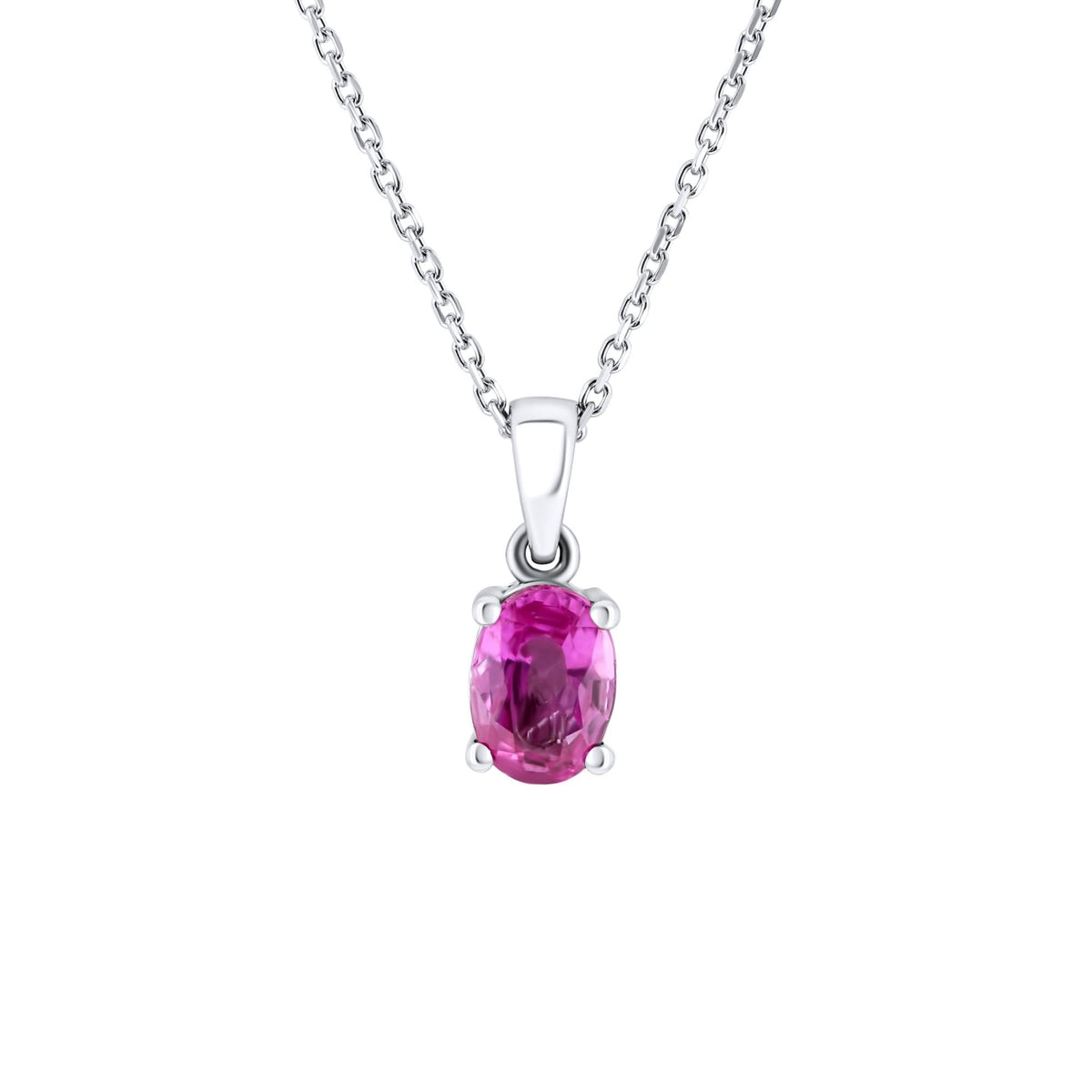 Platinum 7mm x 5mm pink sapphire pendant