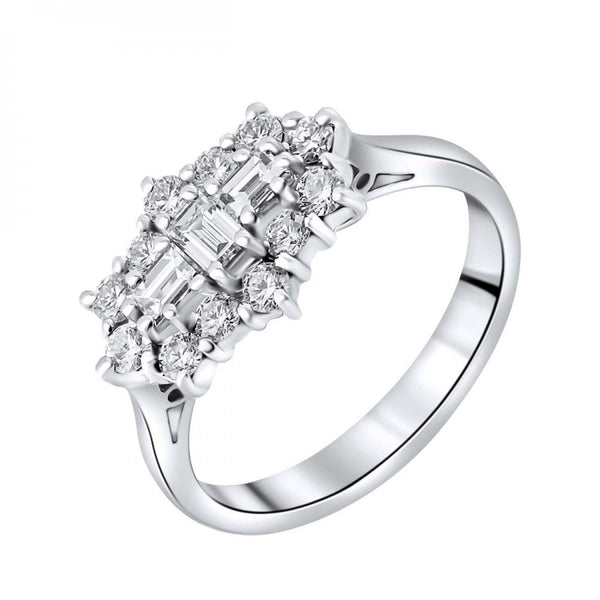 Platinum 0.80ct Baguette Diamond Cluster Ring