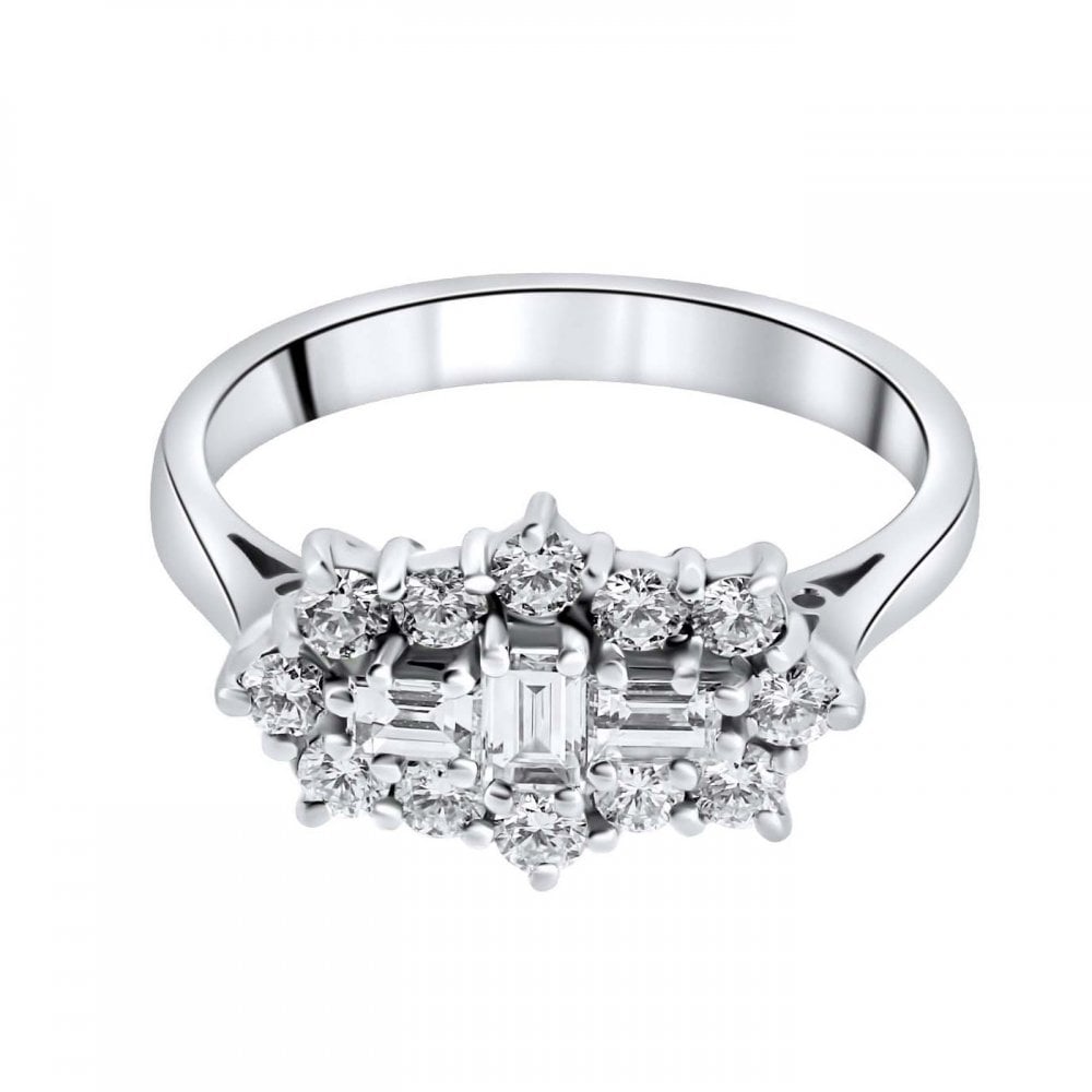 Platinum 0.80ct Baguette Diamond Cluster Ring
