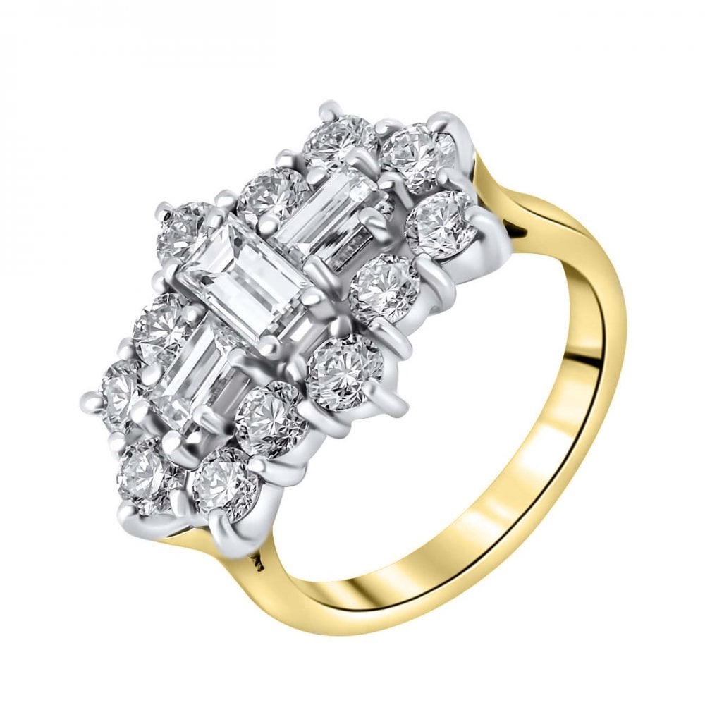 18ct yellow gold 3.80ct baguette diamond cluster ring