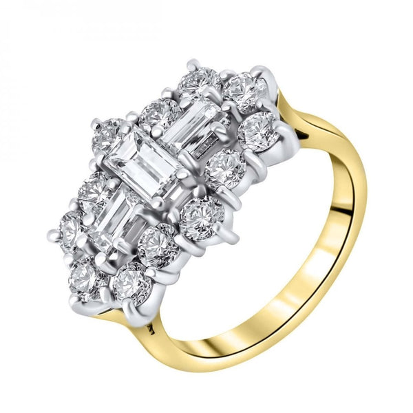 18ct yellow gold 3.80ct baguette diamond cluster ring