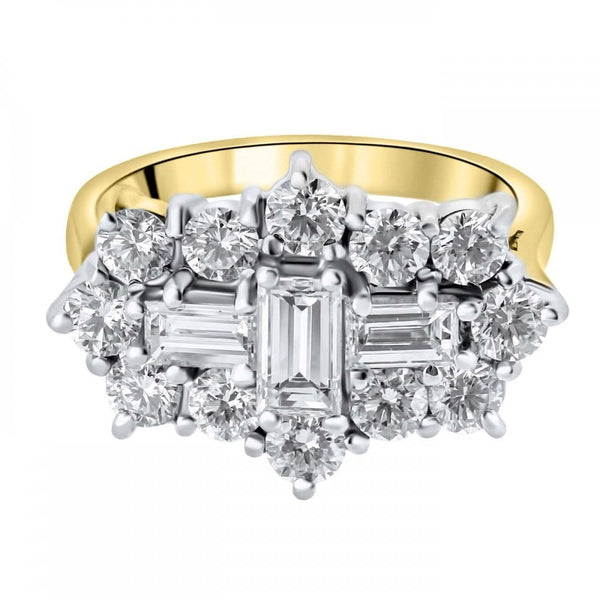 18ct yellow gold 3.80ct baguette diamond cluster ring
