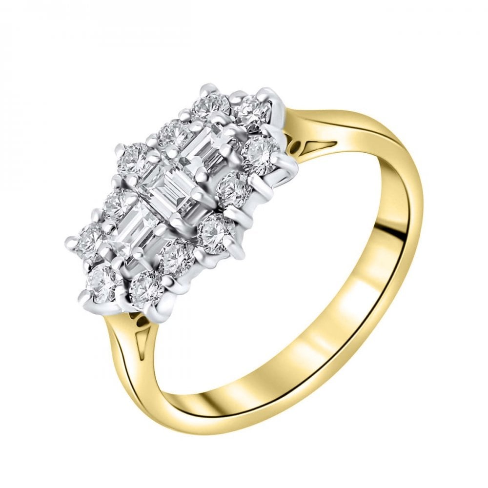 18ct yellow gold 0.80ct baguette diamond cluster ring