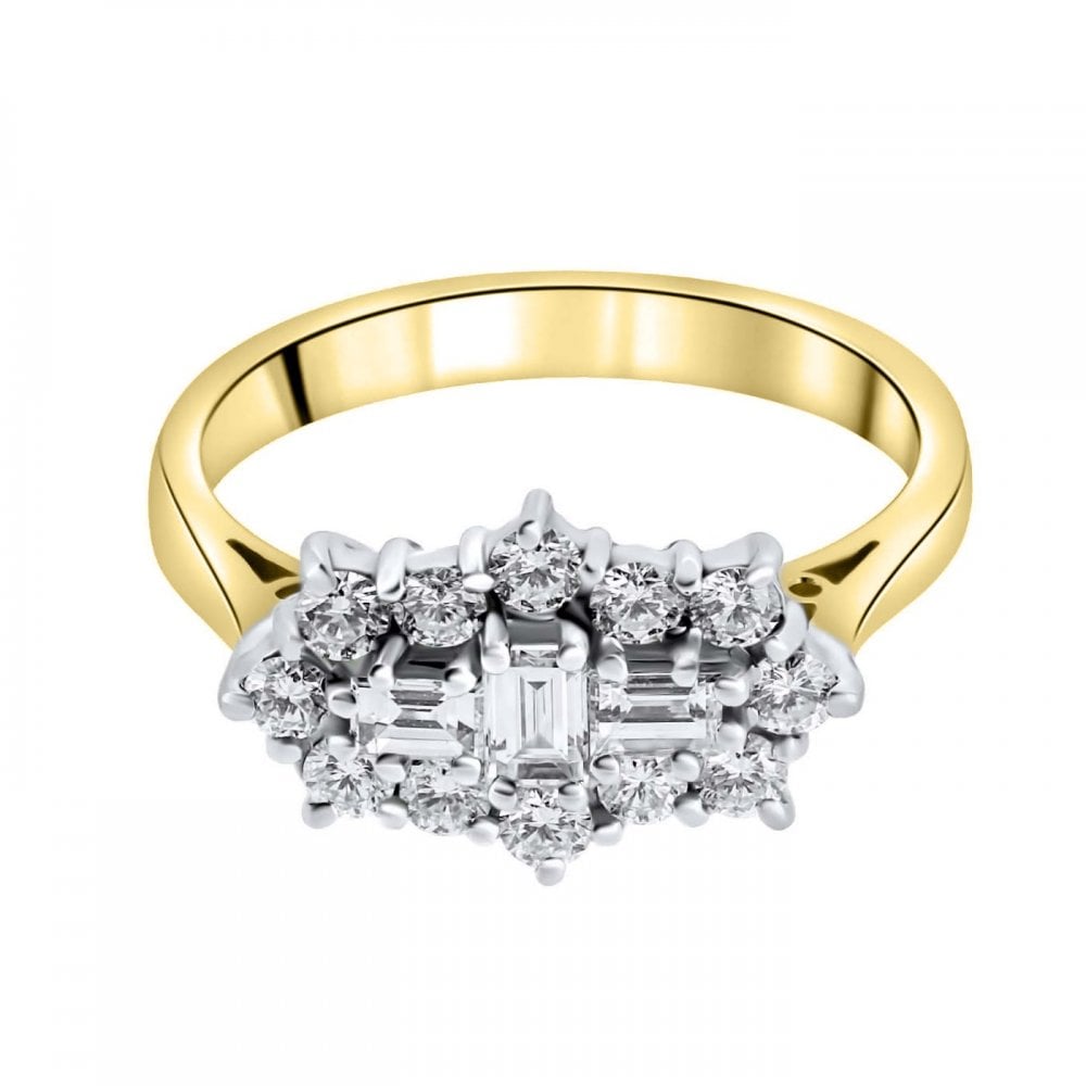 18ct yellow gold 0.80ct baguette diamond cluster ring