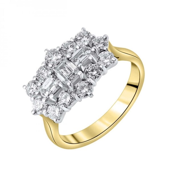 18ct yellow gold 2.00ct baguette diamond cluster ring