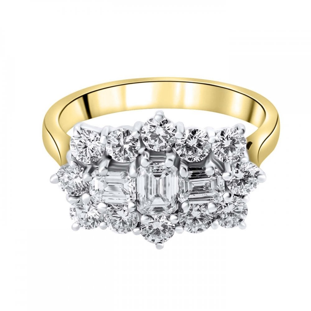 18ct yellow gold 2.00ct baguette diamond cluster ring